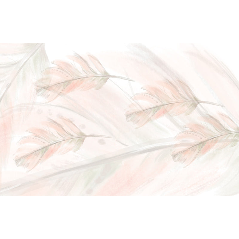 Illustration Feathers Mural Decal for Girls Bedroom, Light Color, Custom Printed