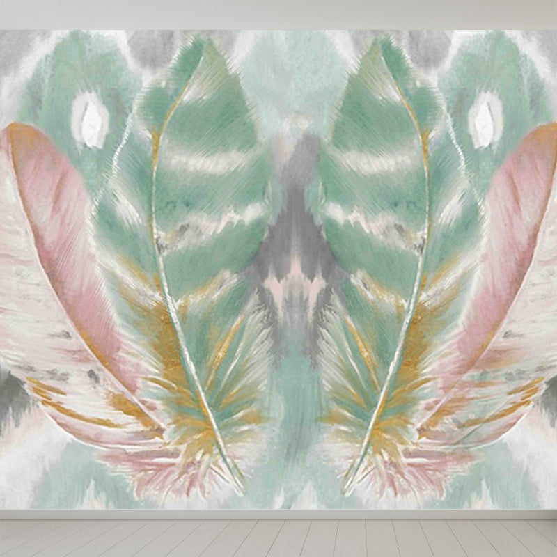 Illustration Feathers Mural Decal for Girls Bedroom, Light Color, Custom Printed