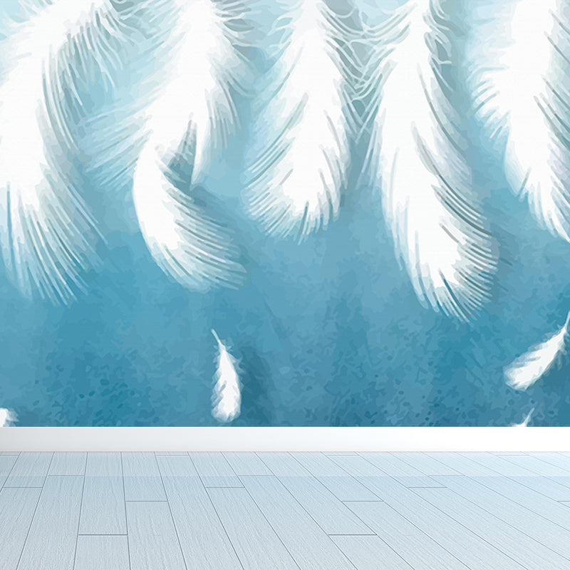 Feather Mural Wallpaper Pastel Color Contemporary Wall Covering for Girls Bedroom