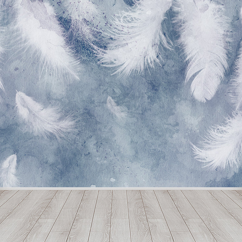 Feather Mural Wallpaper Pastel Color Contemporary Wall Covering for Girls Bedroom