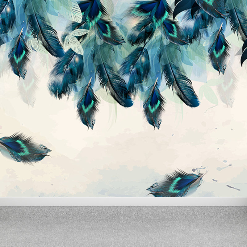 Feather Mural Wallpaper Pastel Color Contemporary Wall Covering for Girls Bedroom
