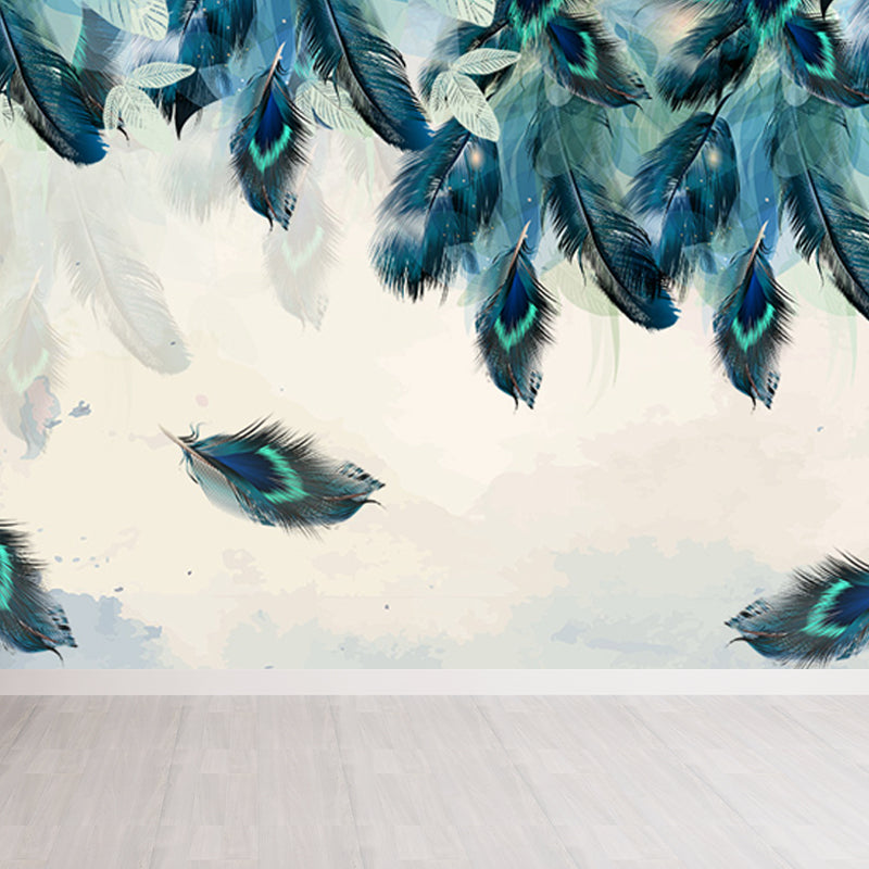 Feather Mural Wallpaper Pastel Color Contemporary Wall Covering for Girls Bedroom