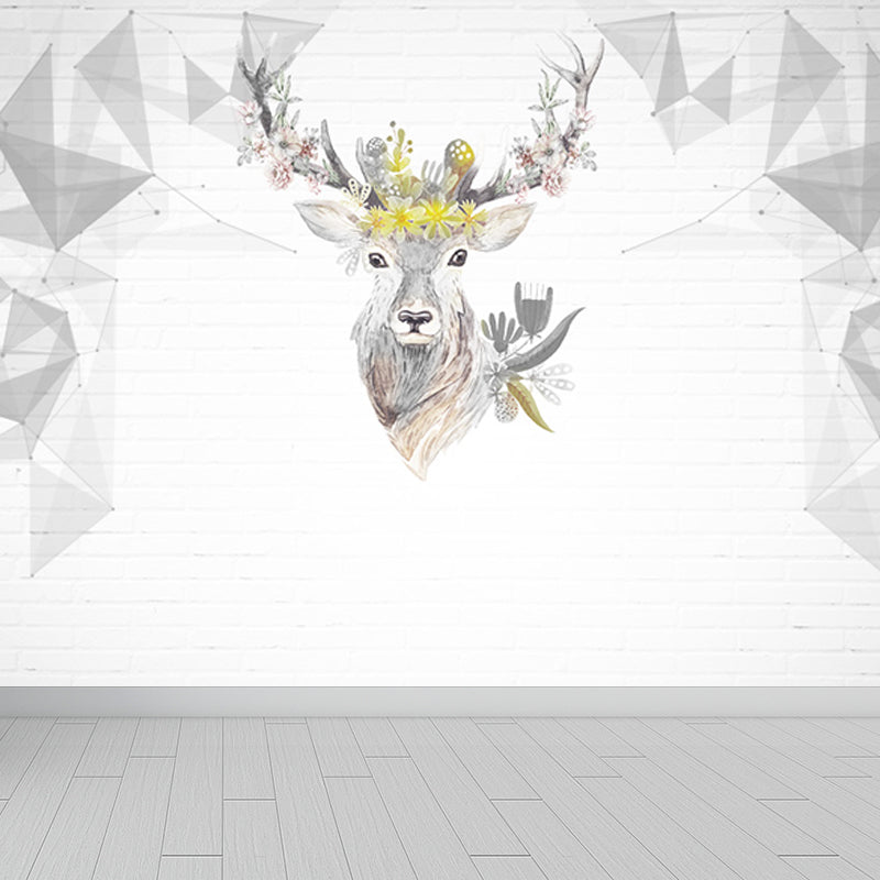 Reindeer Mural Wallpaper Modern Non-Woven Material Wall Covering in Pastel Color
