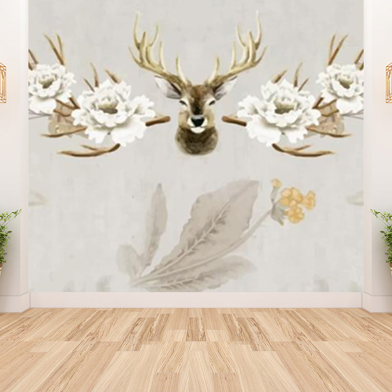 Reindeer Mural Wallpaper Modern Non-Woven Material Wall Covering in Pastel Color