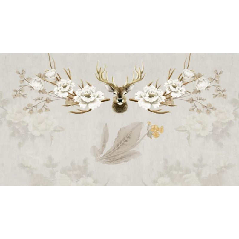 Reindeer Mural Wallpaper Modern Non-Woven Material Wall Covering in Pastel Color