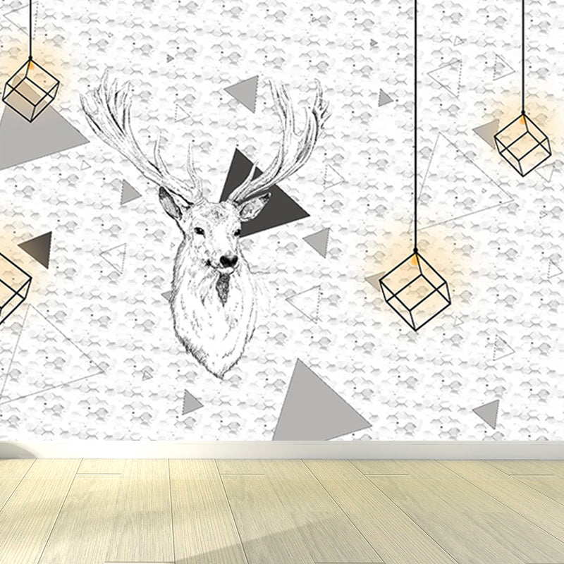 Peaceable Reindeer Mural Wallpaper Soft Color Modern Wall Covering for Living Room