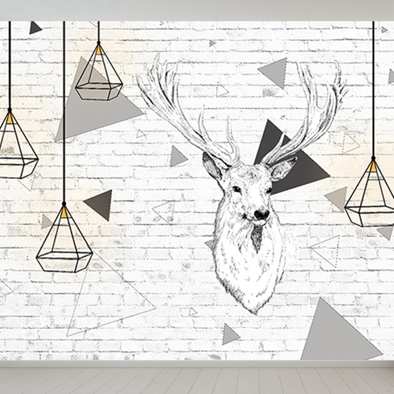 Peaceable Reindeer Mural Wallpaper Soft Color Modern Wall Covering for Living Room