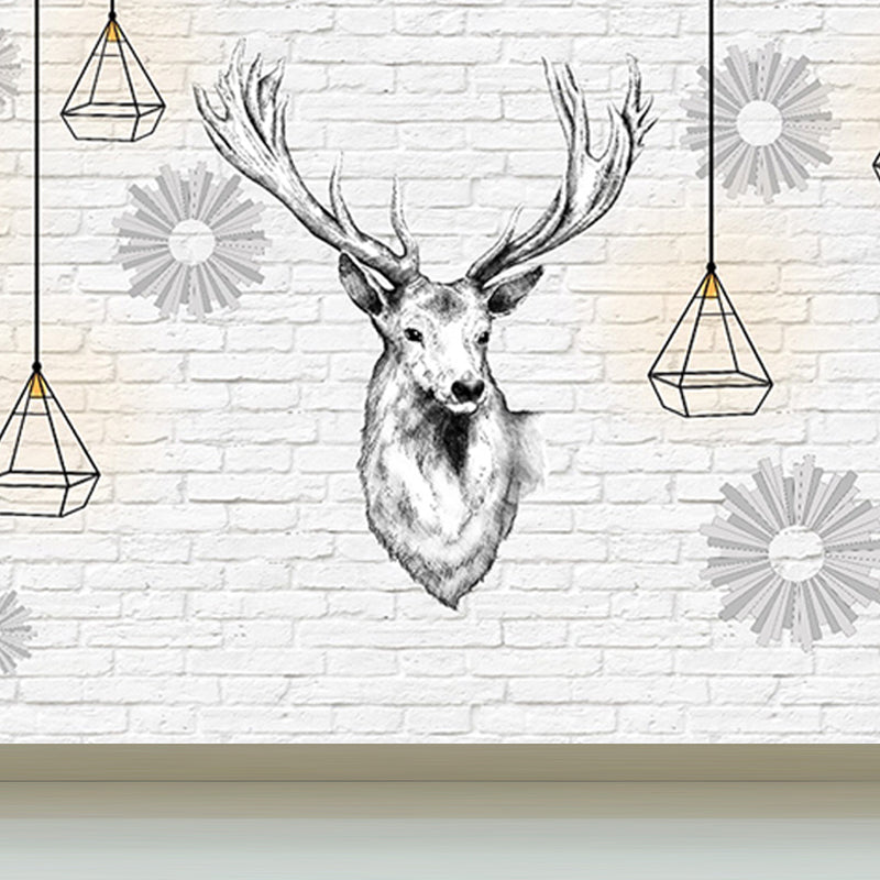 Modern Reindeer Mural Decal Light Color Waterproofing Wall Covering for Bathroom