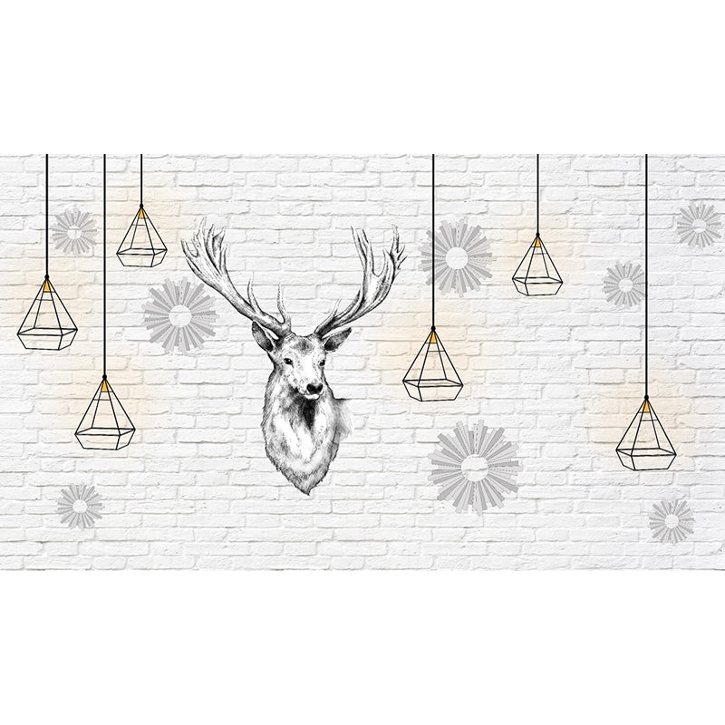 Modern Reindeer Mural Decal Light Color Waterproofing Wall Covering for Bathroom