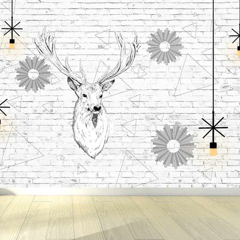 Modern Reindeer Mural Decal Light Color Waterproofing Wall Covering for Bathroom