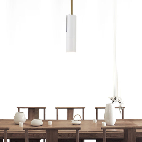 Black/White Cylinder Hanging Light Minimalist Metal LED Pendant Light for Living Room in Warm/White with Adjustable Cord