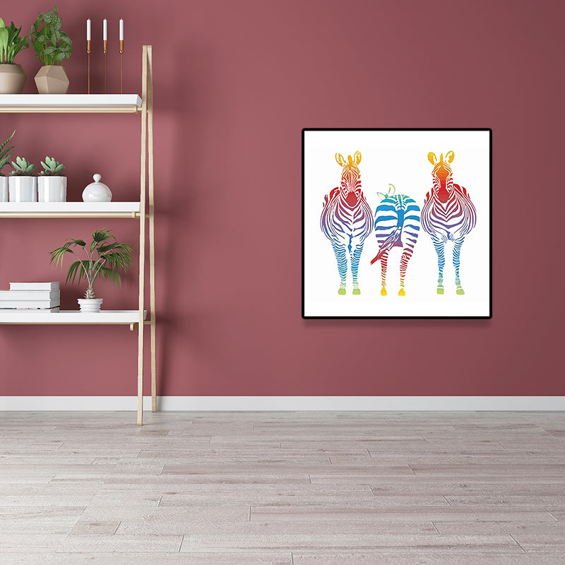 Watercolor Zebra Painting Canvas Art Kids Textured Wall Art Print in White for Home