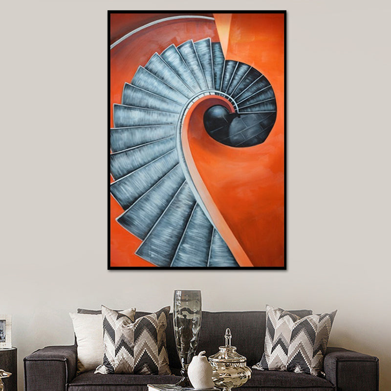 Orange Spiral Staircase Canvas Art Architecture Nordic Textured Surface Wall Decor