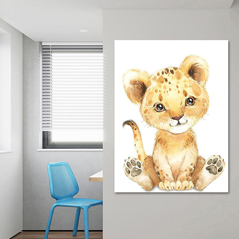 Cute Cartoon Animal Painting Canvas Wall Art for Baby Room, White, Textured Surface