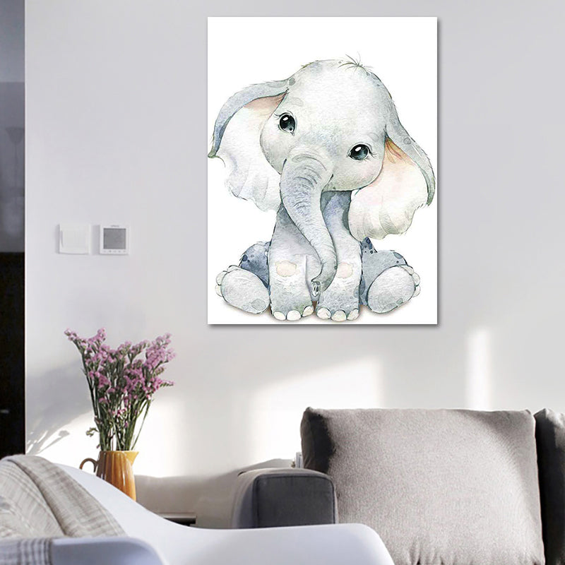 Cute Cartoon Animal Painting Canvas Wall Art for Baby Room, White, Textured Surface