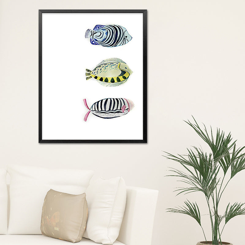 Canvas Textured Wall Art Cartoon Animal Watercolor Drawing Wall Decoration in White