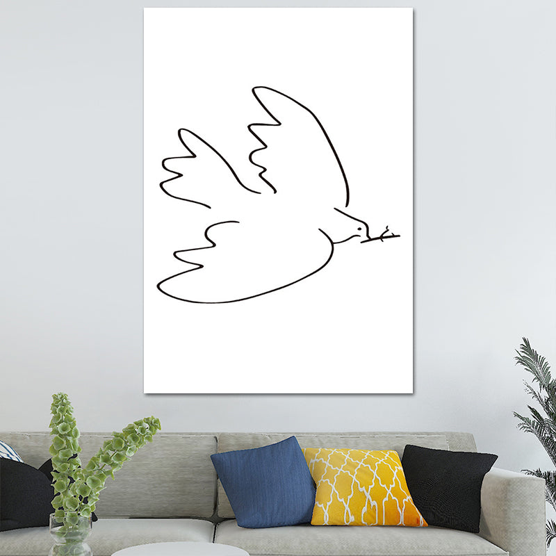Canvas White Wall Decor Scandinavian Style Charcoal Drawings Flying Bird Painting
