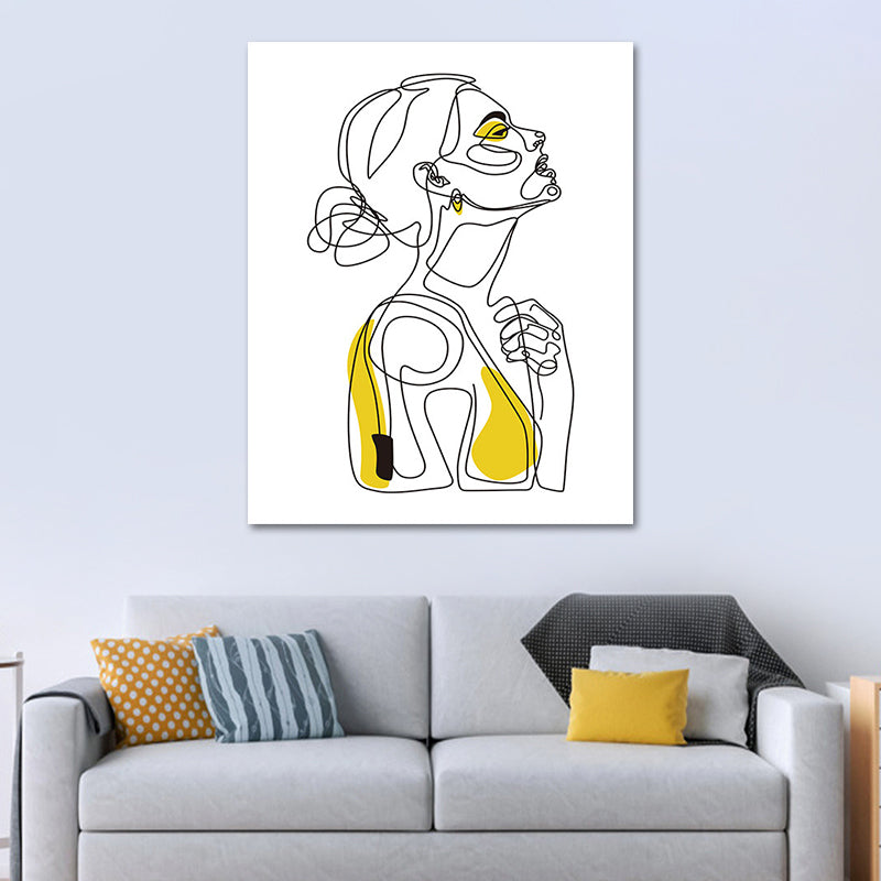 Yellow Girl's Profile Portraiture Canvas Textured Wall Art Print for Boys Bedroom