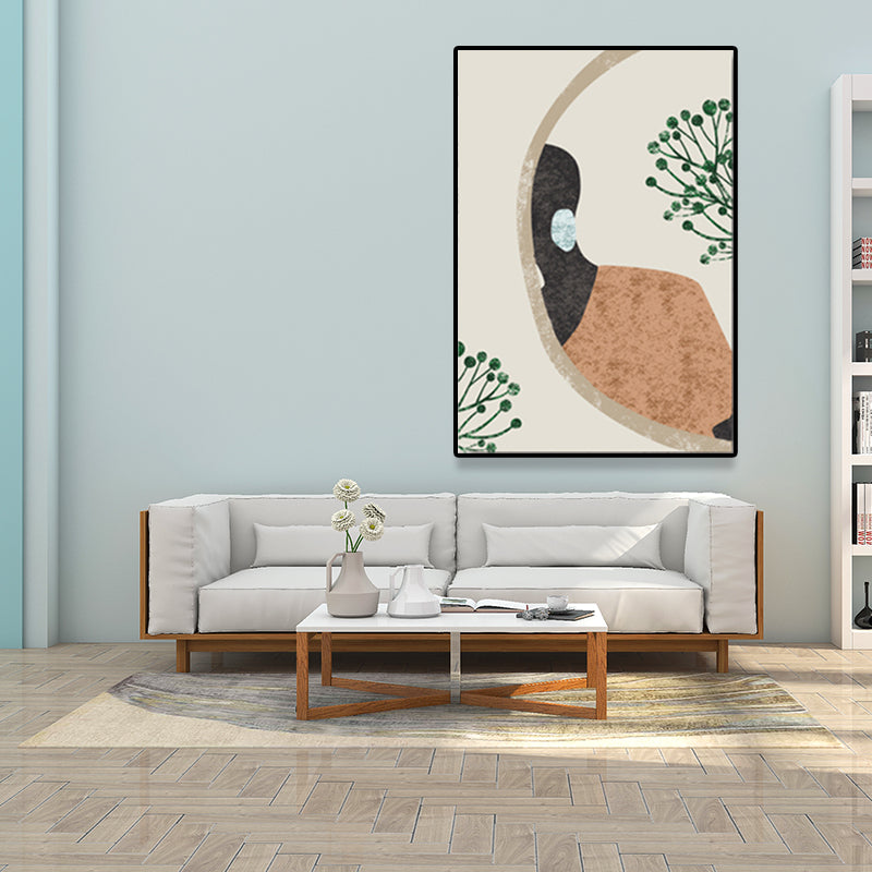 Model and Leaf Wall Art Nordic Textured Canvas Print in Pastel Color for Living Room