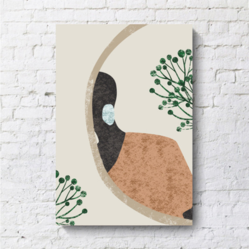 Model and Leaf Wall Art Nordic Textured Canvas Print in Pastel Color for Living Room