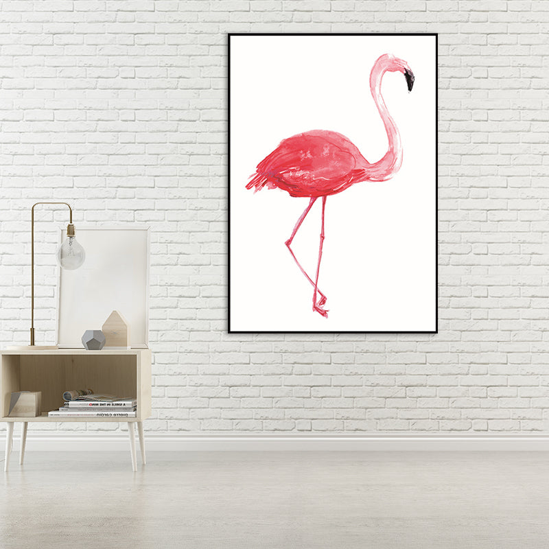 Trendy Flamingo Painting Wall Art for Living Room Animal Print Canvas in Pink-White