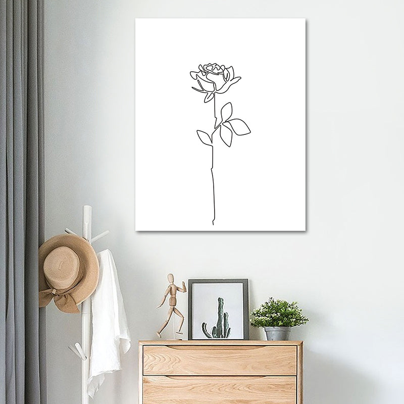 Nordic Style Flower Blossom Painting in White Textured Wall Decor for Dining Room