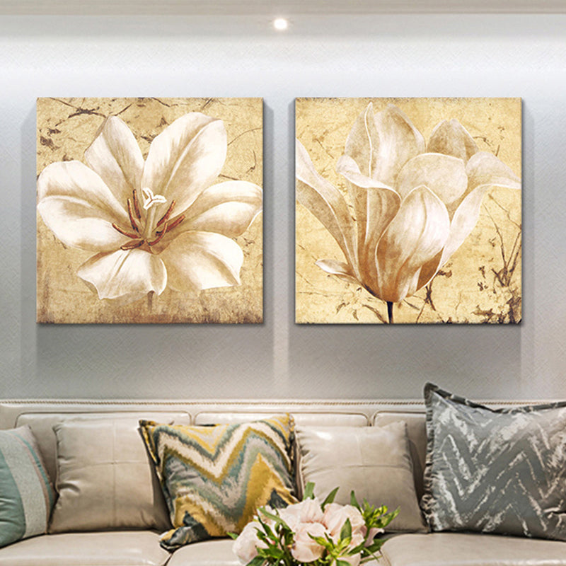 Yellow Flower Painting Canvas Print Still Life Modern Wall Art Set for Sitting Room