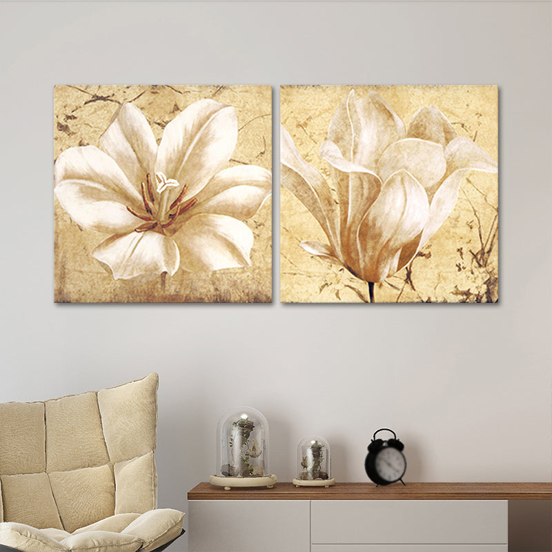 Yellow Flower Painting Canvas Print Still Life Modern Wall Art Set for Sitting Room