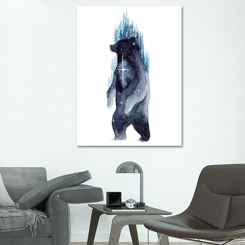 Kinder-Wildtier-Aquarell-Leinwandkunst, dunkelblaue strukturierte Wanddekoration für das Wohnzimmer