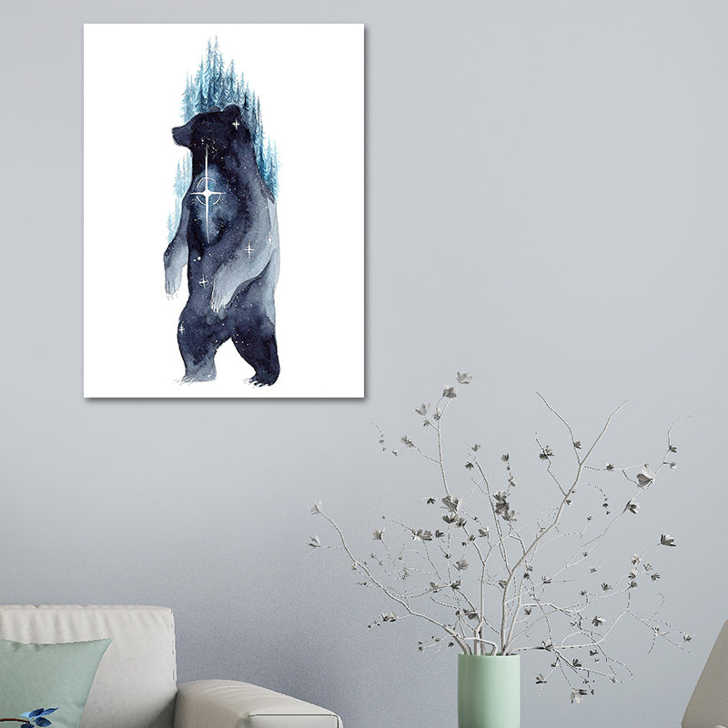 Kinder-Wildtier-Aquarell-Leinwandkunst, dunkelblaue strukturierte Wanddekoration für das Wohnzimmer