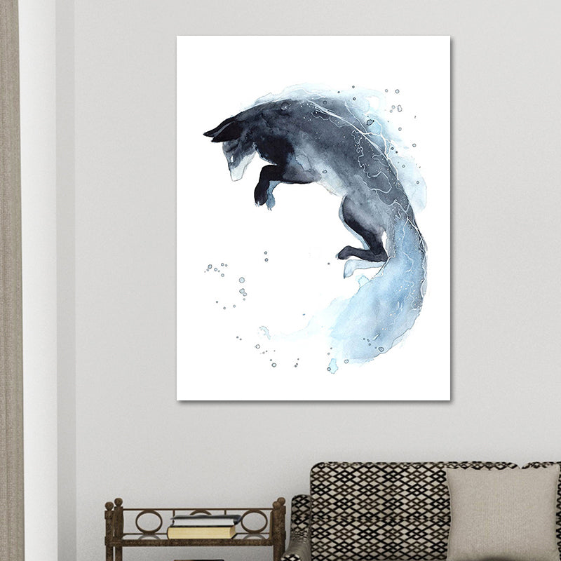Kinder-Wildtier-Aquarell-Leinwandkunst, dunkelblaue strukturierte Wanddekoration für das Wohnzimmer