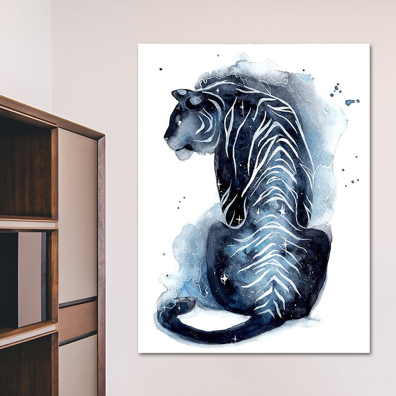 Kinder-Wildtier-Aquarell-Leinwandkunst, dunkelblaue strukturierte Wanddekoration für das Wohnzimmer