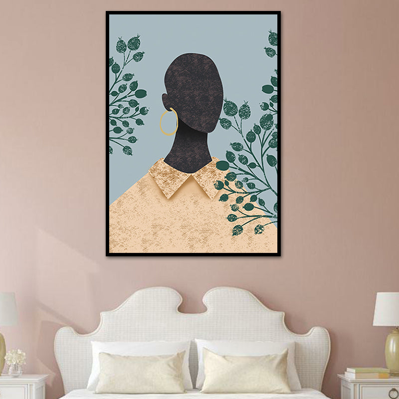 Fashion Model Wall Art Nordic Stylish Figure Portrait Canvas Print in Soft Color