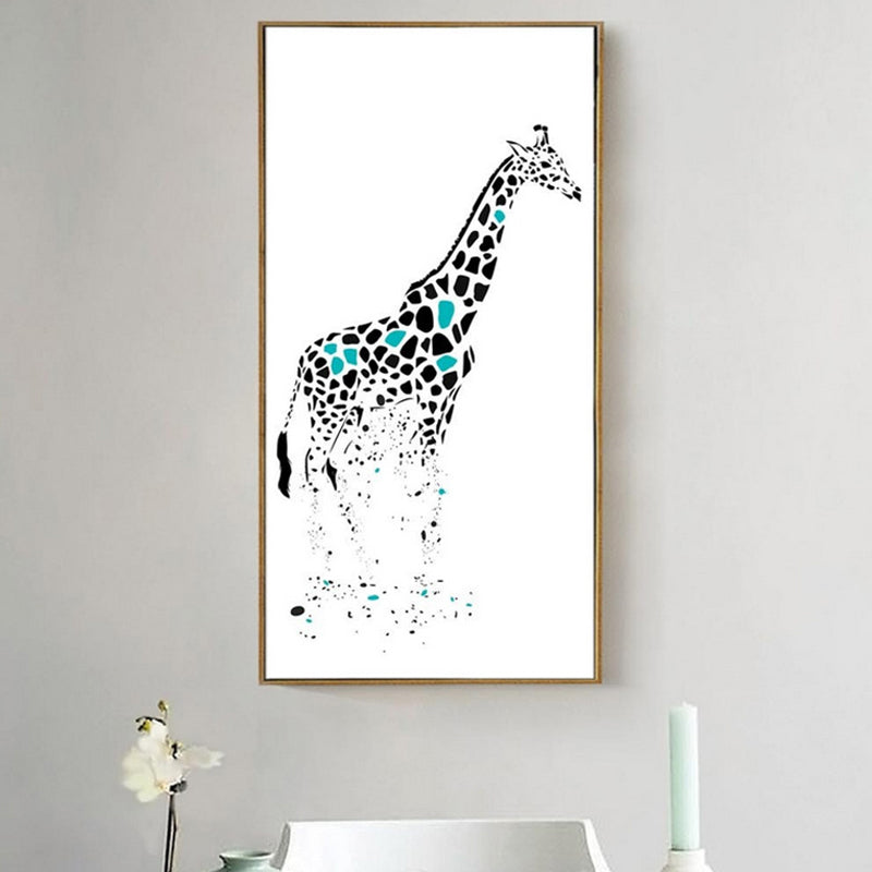 Cartoon Giraffe Wall Art Canvas Textured White Wall Decor for Childrens Bedroom