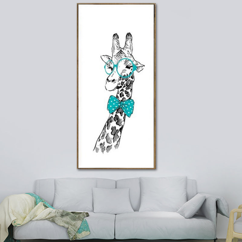 Cartoon Giraffe Wall Art Canvas Textured White Wall Decor for Childrens Bedroom