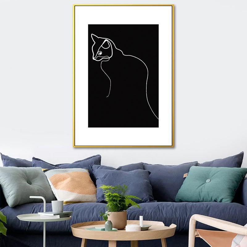 Black Figure Portrait Canvas Pencil Nordic Style Textured Wall Art Print for Playroom