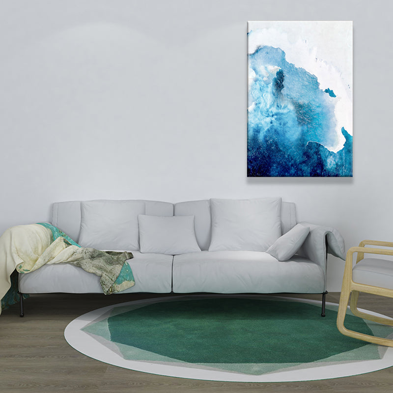 Blue Abstract Painting Canvas Print Textured Contemporary Sitting Room Wall Art Decor