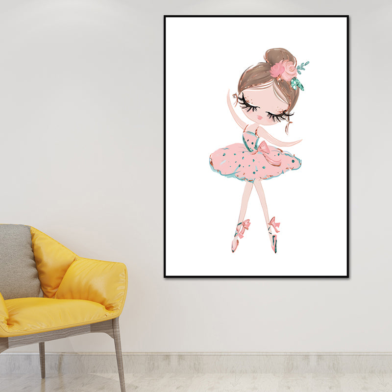 Illustration Ballet Girl Wall Art Decor for Bedroom, Pastel Color, Textured Surface