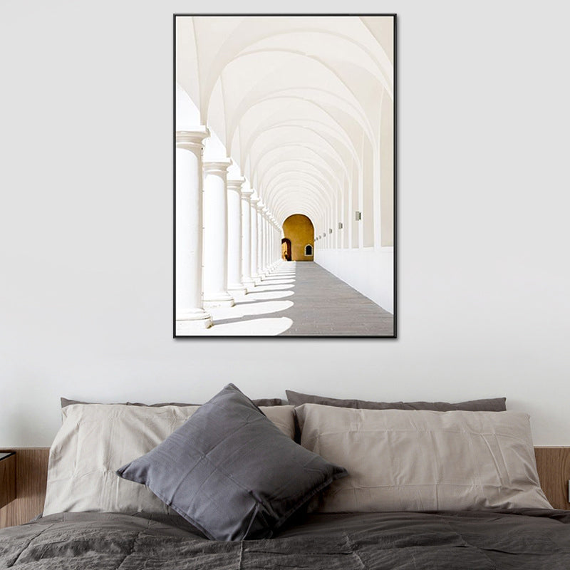 Minimalism House Interior Archway Canvas White Textured Wall Art for Family Room