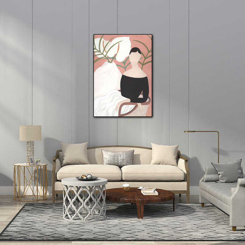 Modern Girl Portrait Painting Light-Color Bedroom Wall Art, Textured Surface