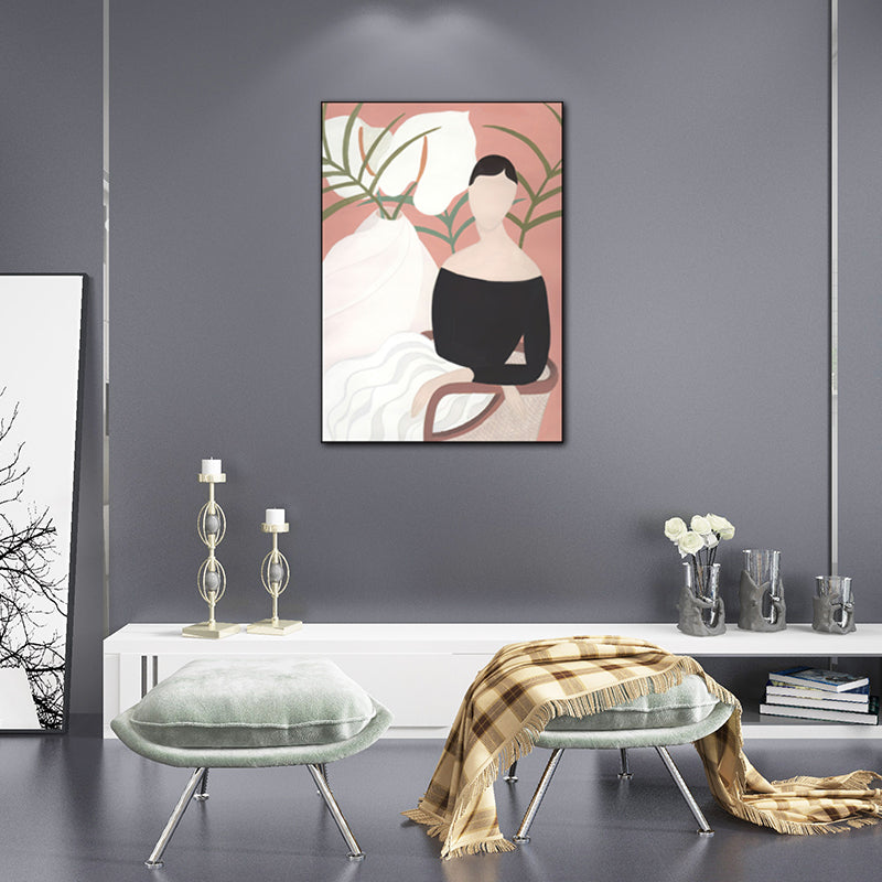 Modern Girl Portrait Painting Light-Color Bedroom Wall Art, Textured Surface