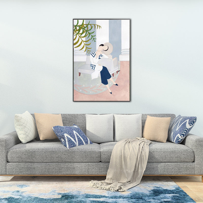 Illustration Fashionable Woman Canvas Wall Art for Girls Living Room, Pastel Color
