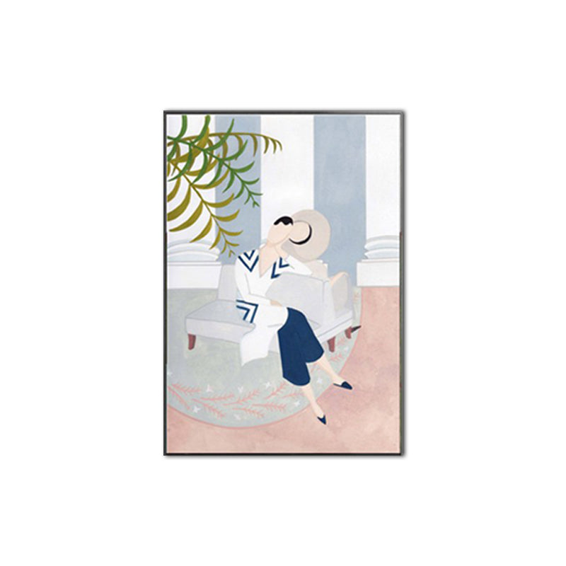 Illustration Fashionable Woman Canvas Wall Art for Girls Living Room, Pastel Color