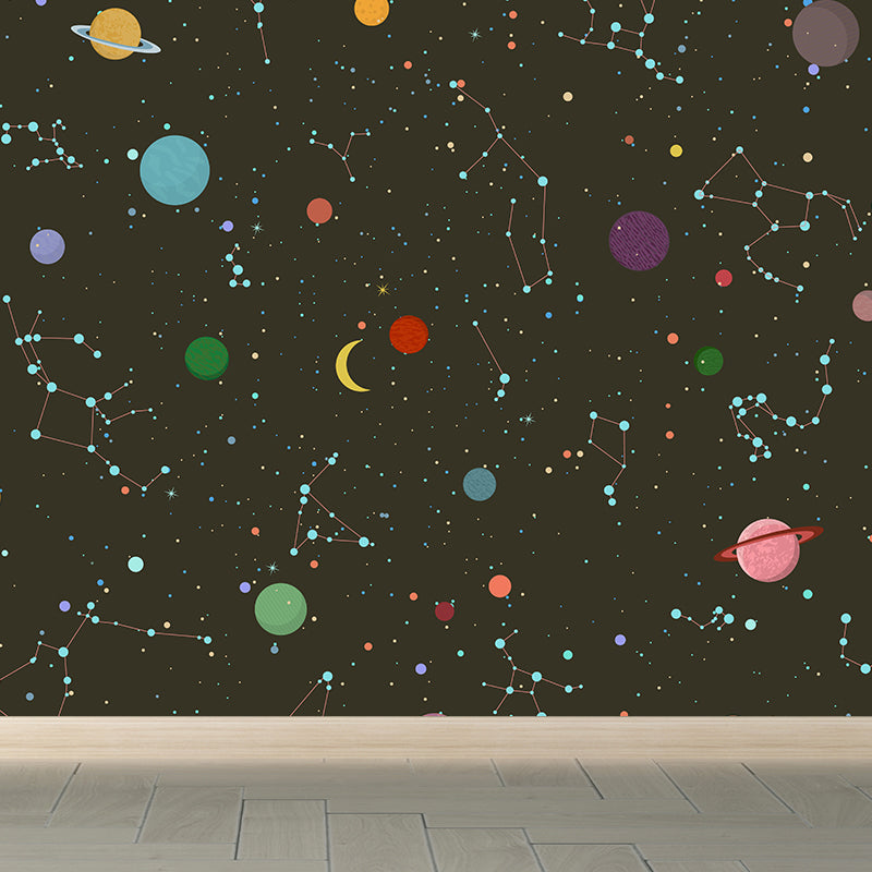 Starry Night Mural Decal Contemporary Non-Woven Textured Wall Covering in Dark Color