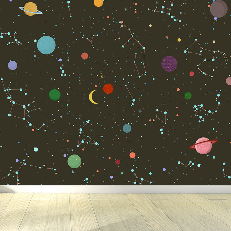 Starry Night Mural Decal Contemporary Non-Woven Textured Wall Covering in Dark Color