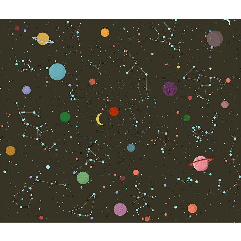 Starry Night Mural Decal Contemporary Non-Woven Textured Wall Covering in Dark Color