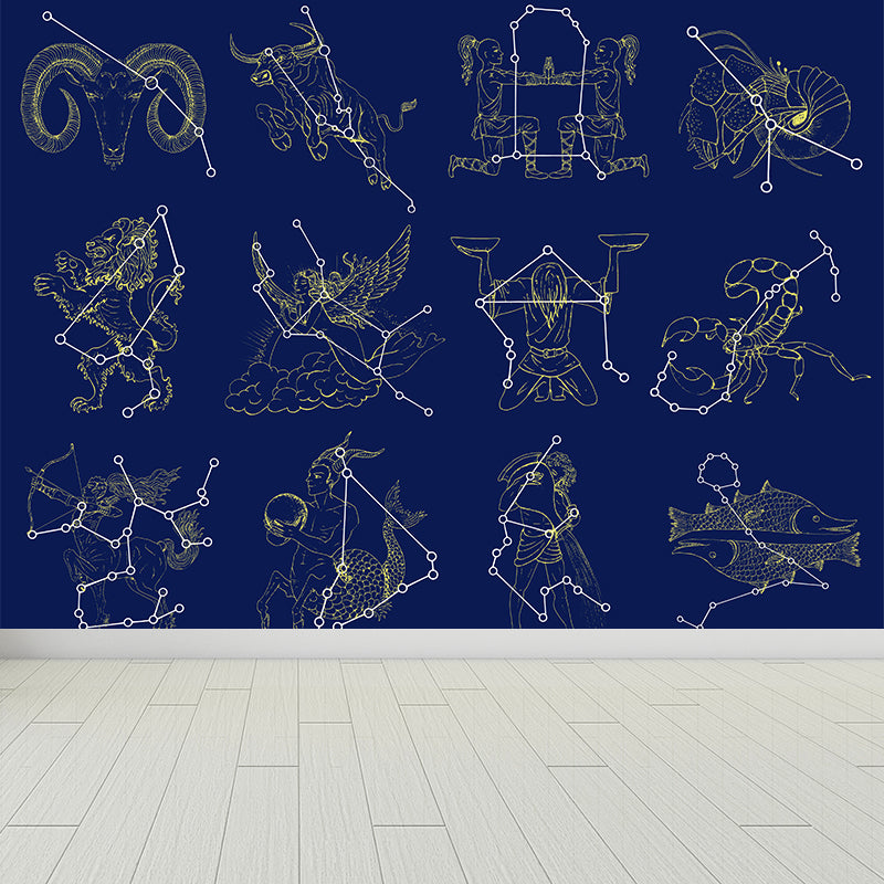 Starry Night Mural Decal Contemporary Non-Woven Textured Wall Covering in Dark Color