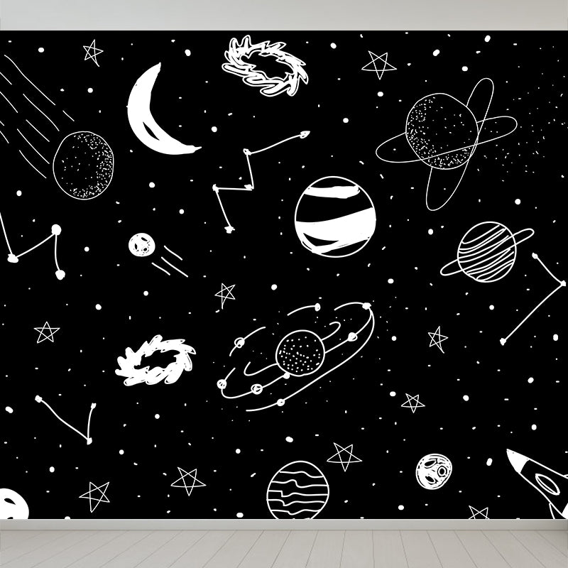 Contemporary Starry Sky View Mural Decal Dark Color Stain-Proofing Wall Decor for Bathroom