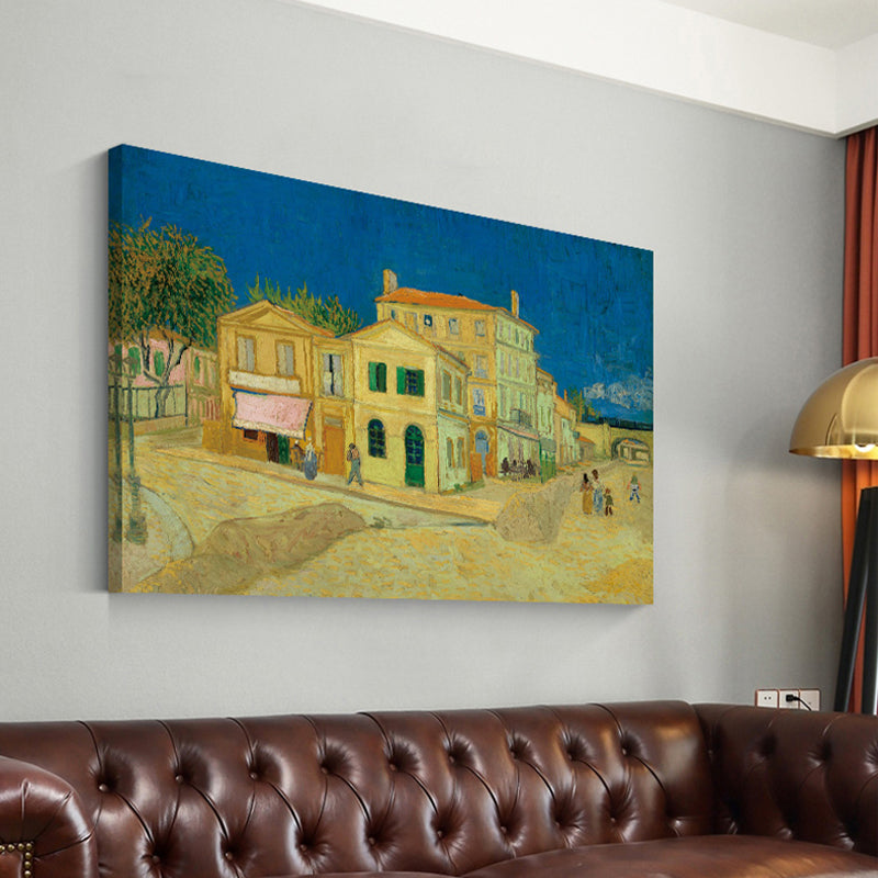 Yellow Houses Oil Painting Art Print Textured Farmhouse Living Room Wall Decoration