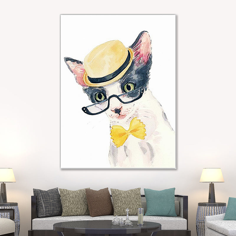 Funny Animal Painting Canvas Wall Art for Childrens Bedroom. Light Color, Textured